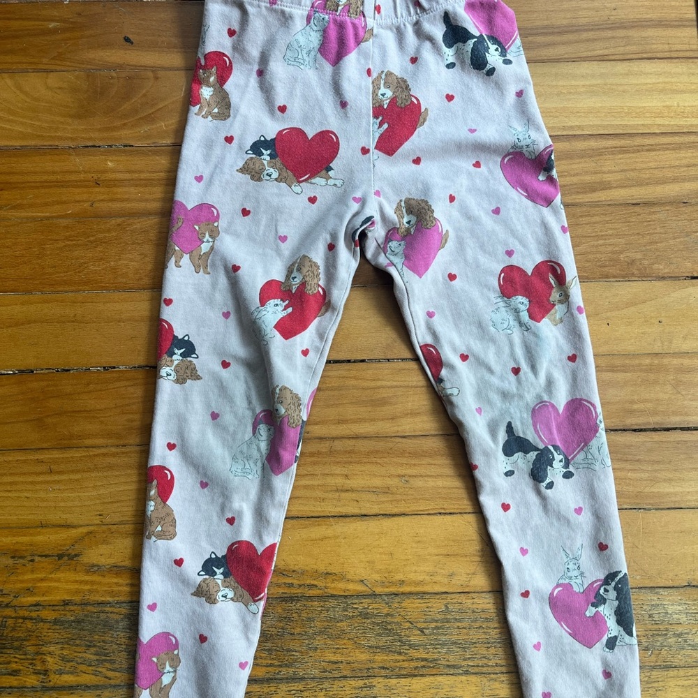 Mini Boden Girls Heart & Puppy Print Leggings - Pink & Red